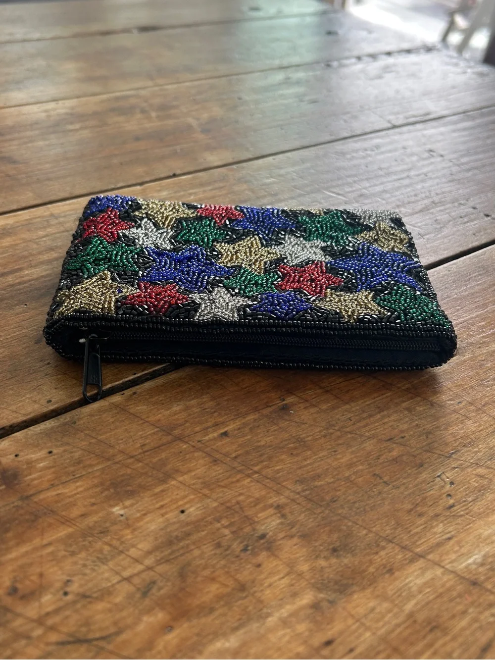 Vintage Neiman Marcus Beaded Star Clutch Pouch Wallet Bag - Small - Black - Glam